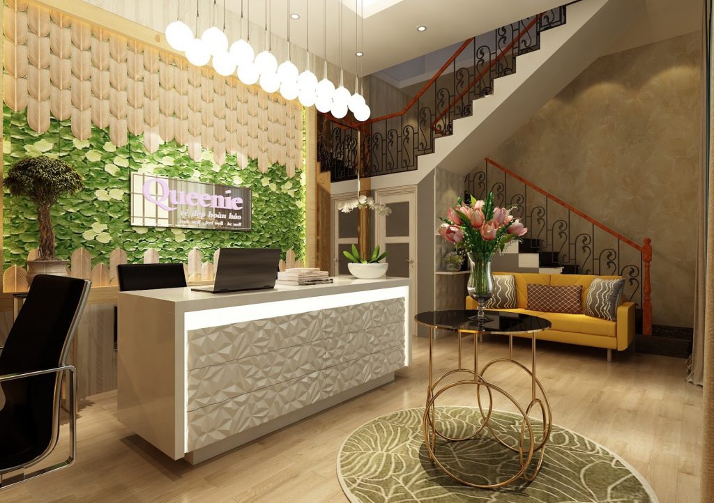 Quầy lễ tân spa dành cho những ai thích cỏ cây, hoa lá